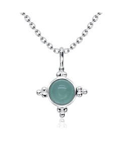 Green Quartz Natural Round Stone Silver Necklace SPE-5145